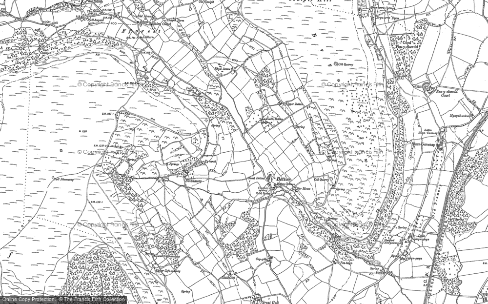 Old Map of Historic Map covering Bryn Arw in 1899