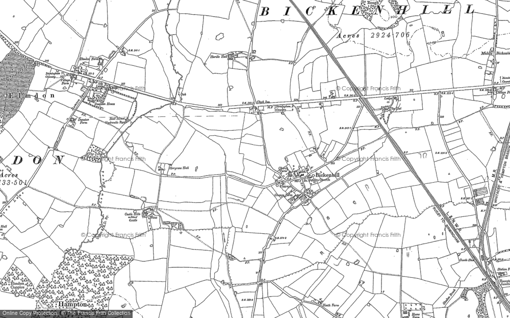 Old Map of Historic Map covering Middle Bickenhill in 1886