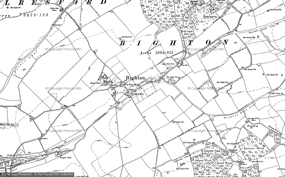 Old Map of Historic Map covering Bighton Ho in 1894