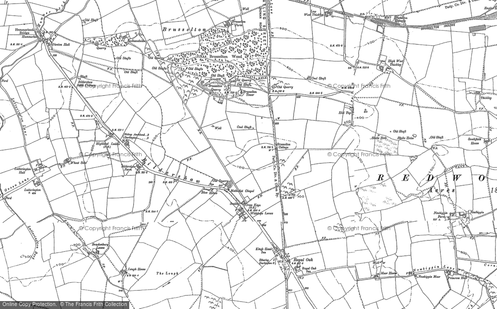 Old Map of Historic Map covering Brusselton Wood in 1896