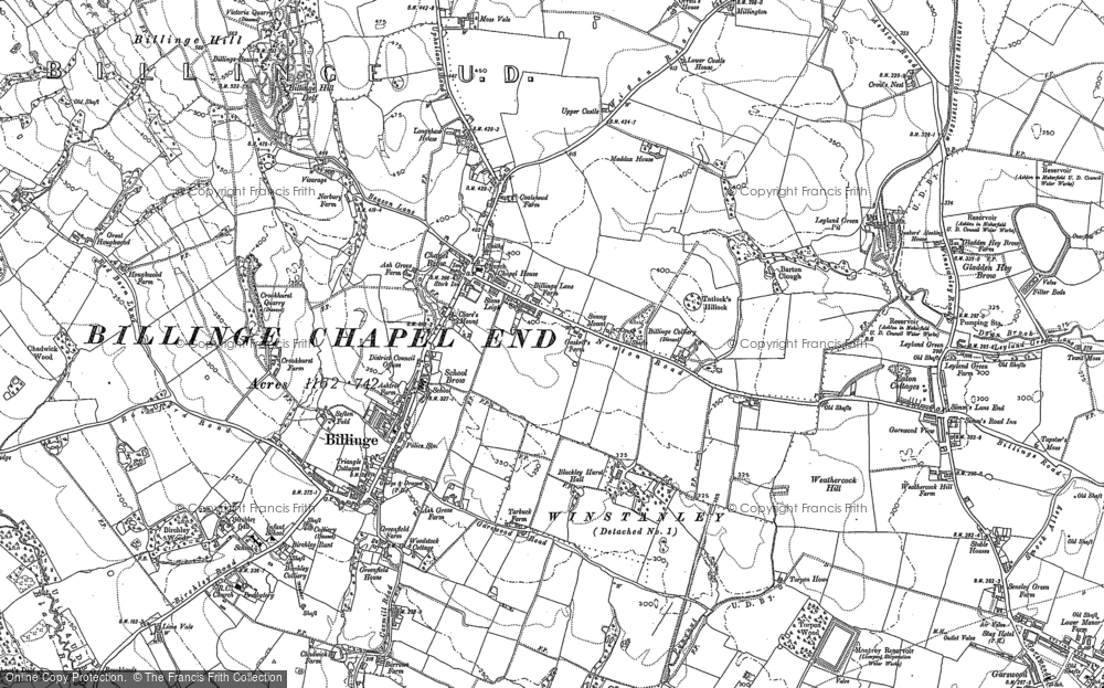 Old Map of Historic Map covering Longshaw in 1892