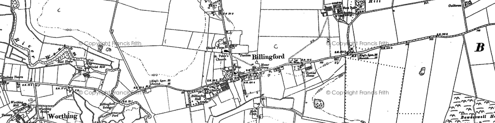 Old map of Billingford in 1883