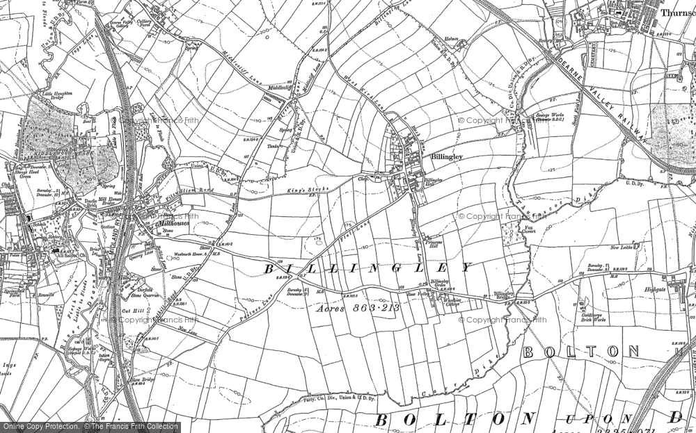 Old Map of Historic Map covering Billingley Green in 1851