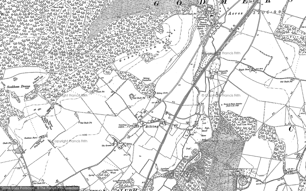 Old Map of Historic Map covering Boughton Corner in 1896