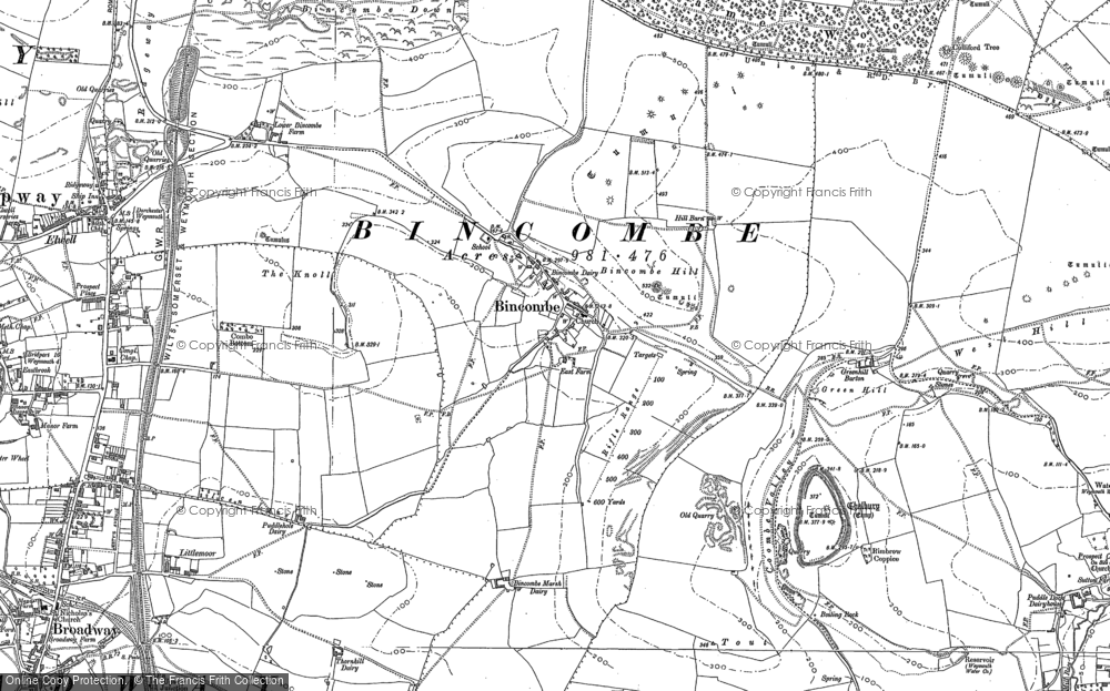 Old Map of Historic Map covering Bincombe Hill in 1886