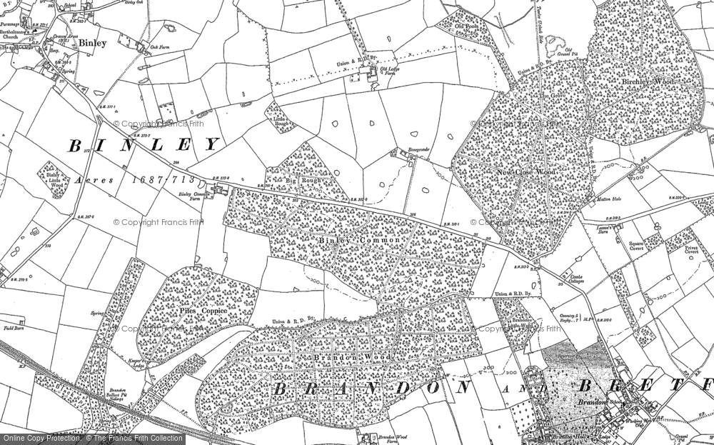 Old Map of Historic Map covering Brandon Wood in 1886