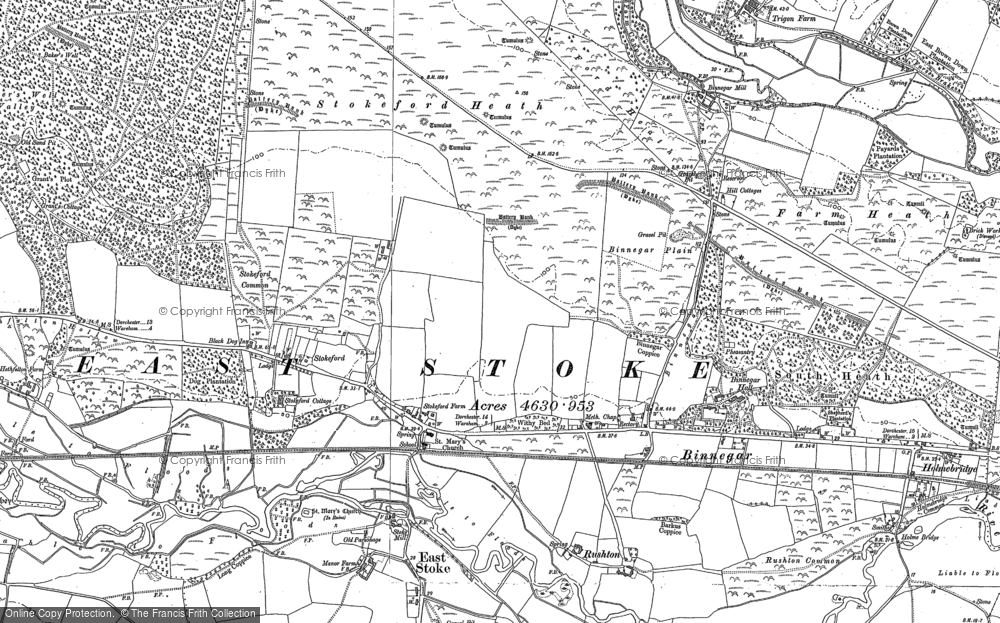 Old Map of Historic Map covering Binnegar Plain in 1886