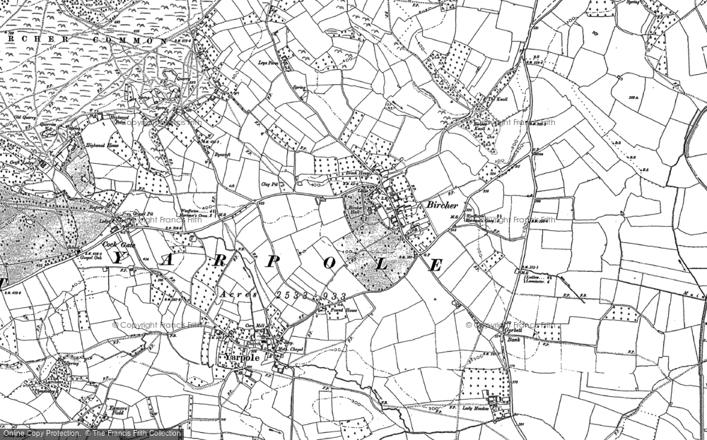 Old Map of Historic Map covering Bircher Common in 1885