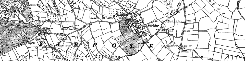 Old map of Bircher Common in 1885