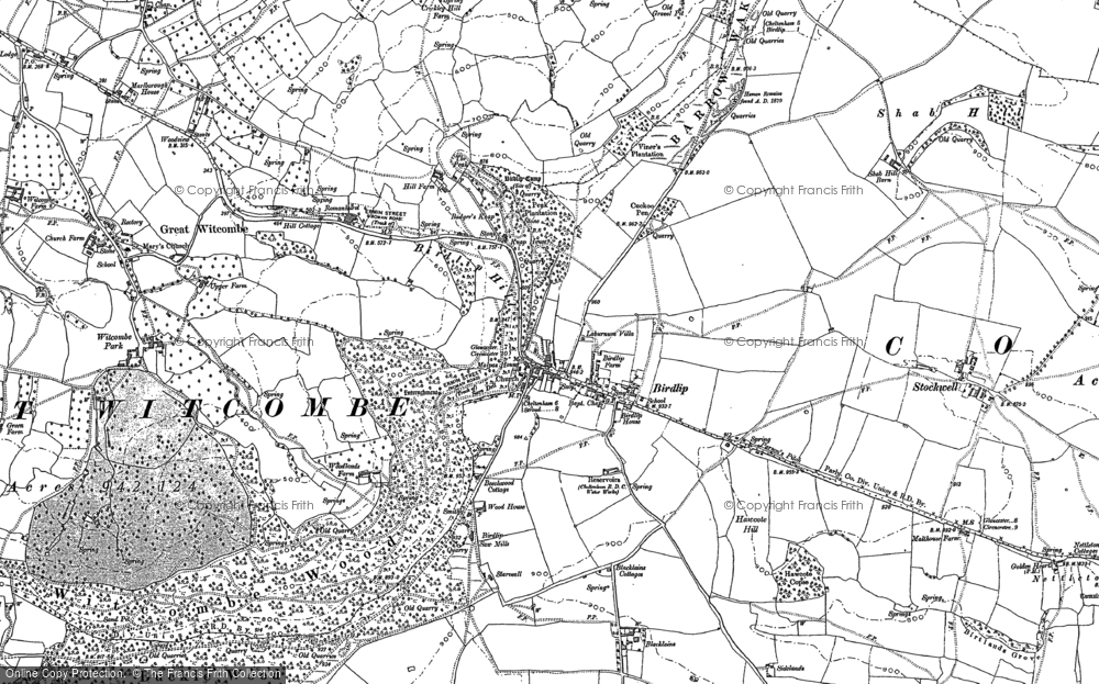 Old Map of Historic Map covering Birdlip Hill in 1883