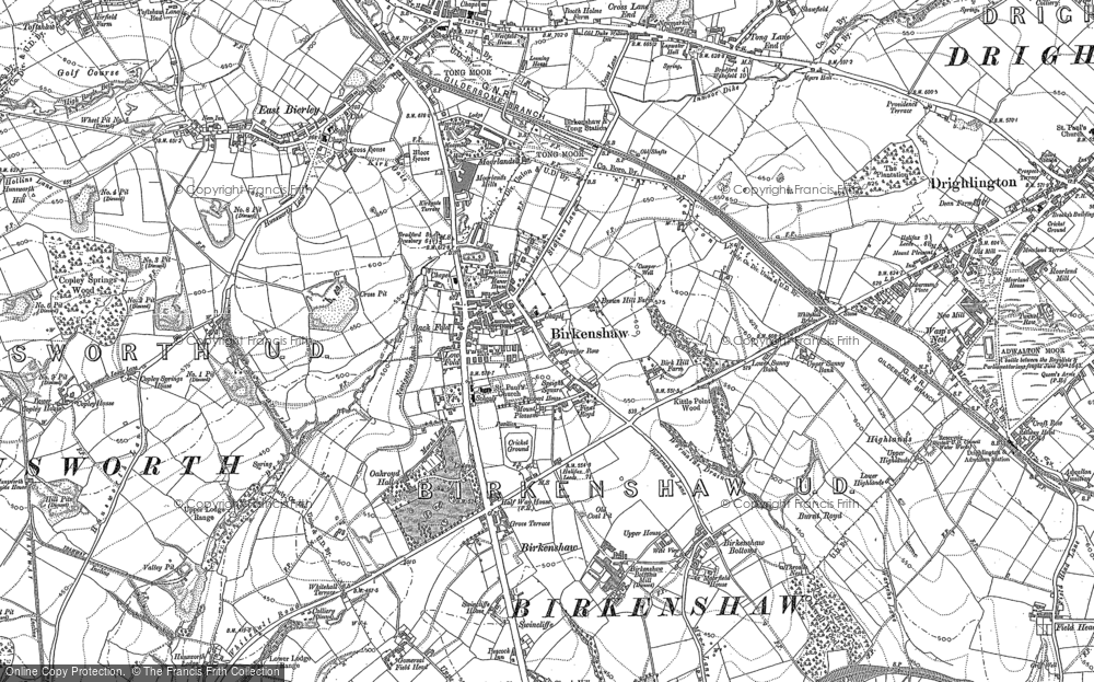 Old Map of Historic Map covering Birkenshaw Bottoms in 1882