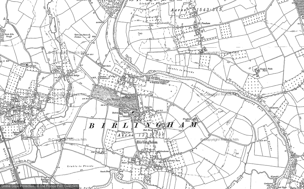 Old Map of Birlingham, 1884 in 1884