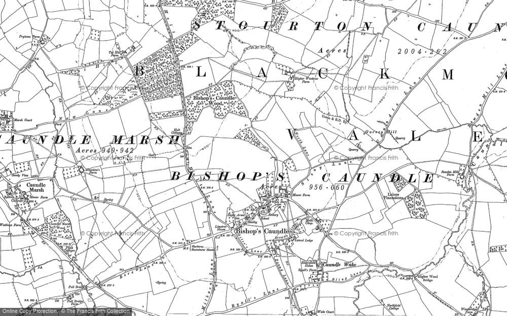 old map Dorset 1903: 12NW Caundle Marsh Allweston Long Burton Folk 