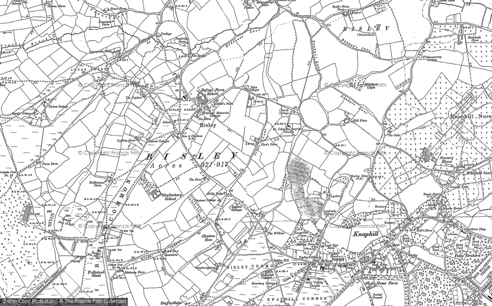 Old Map of Historic Map covering Bisley Common in 1895