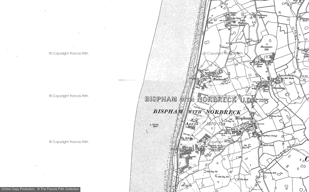 OLD ORDNANCE SURVEY MAP BISPHAM NORBRECK 1909 ANCHORSHOLME DEVONSHIRE ROAD 