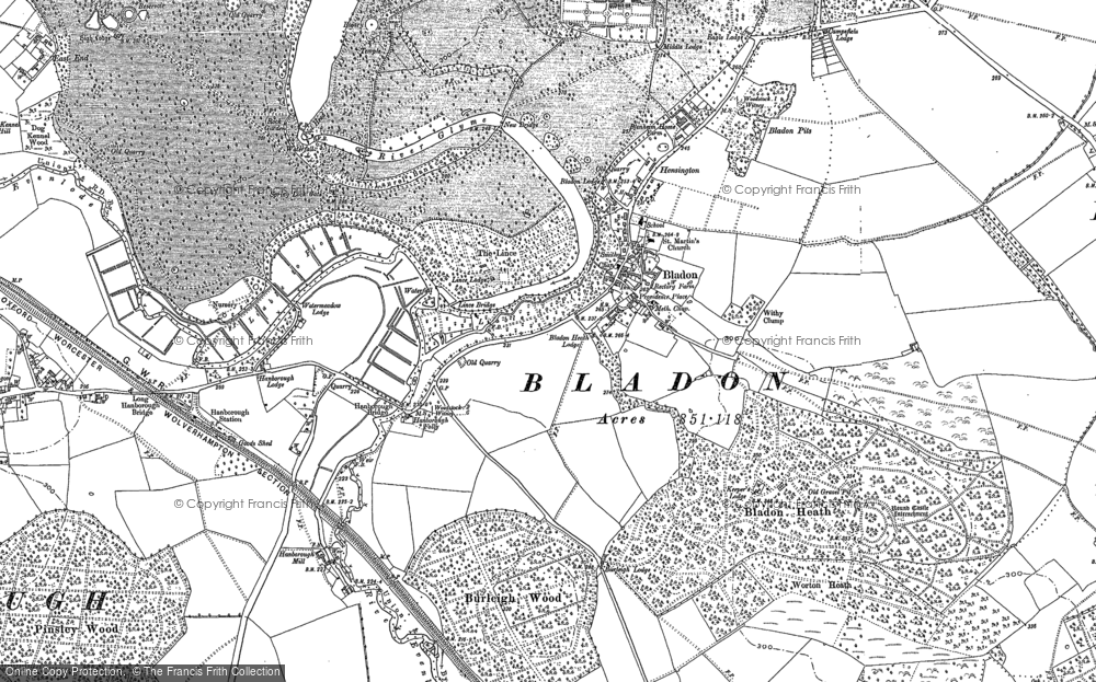 Old Map of Historic Map covering Bladon Heath in 1898