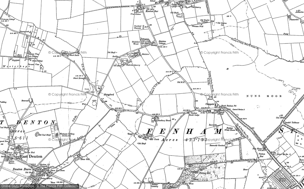 Old Map of Historic Map covering Nuns Moor in 1894