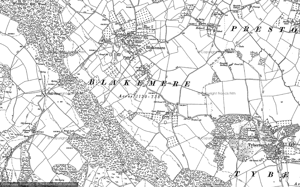 Old Map of Historic Map covering Blakemere Hill Wood in 1886
