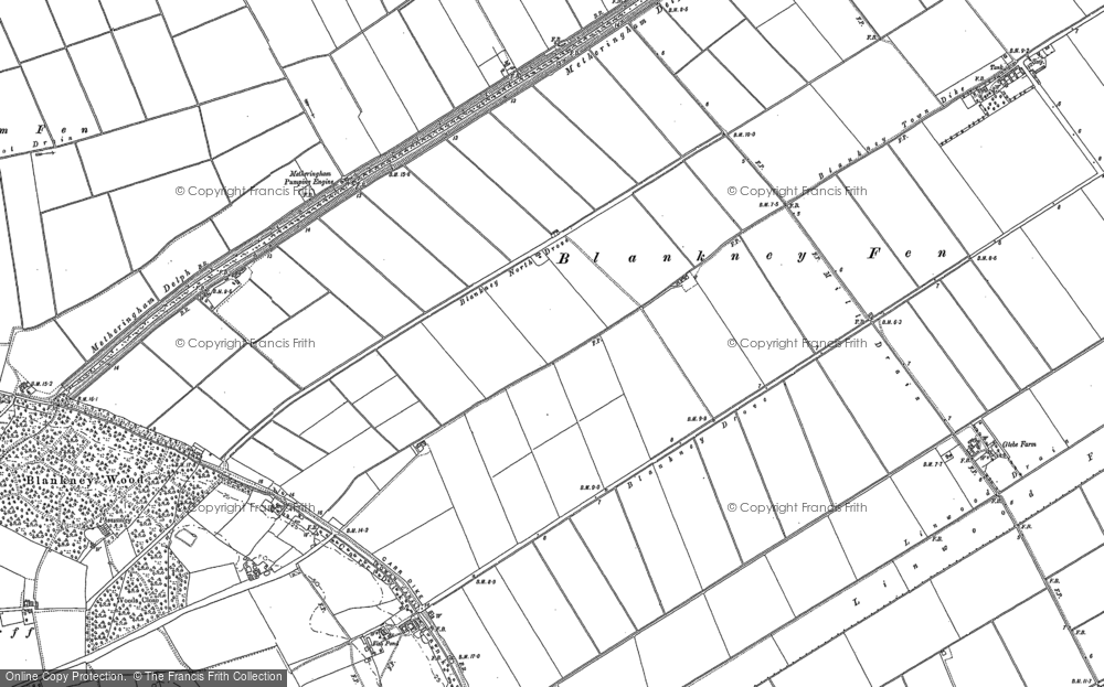Old Map of Blankney Fen, 1887 in 1887