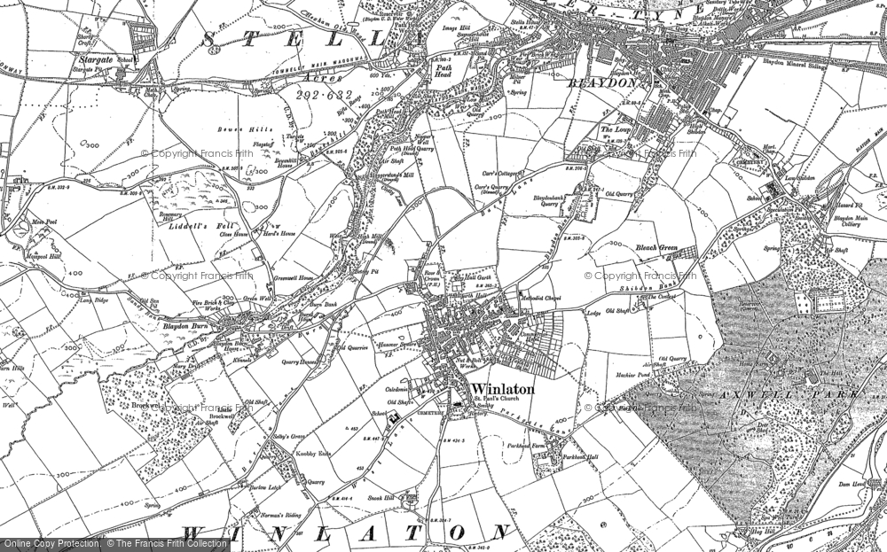 Old Map of Historic Map covering Path Head in 1895