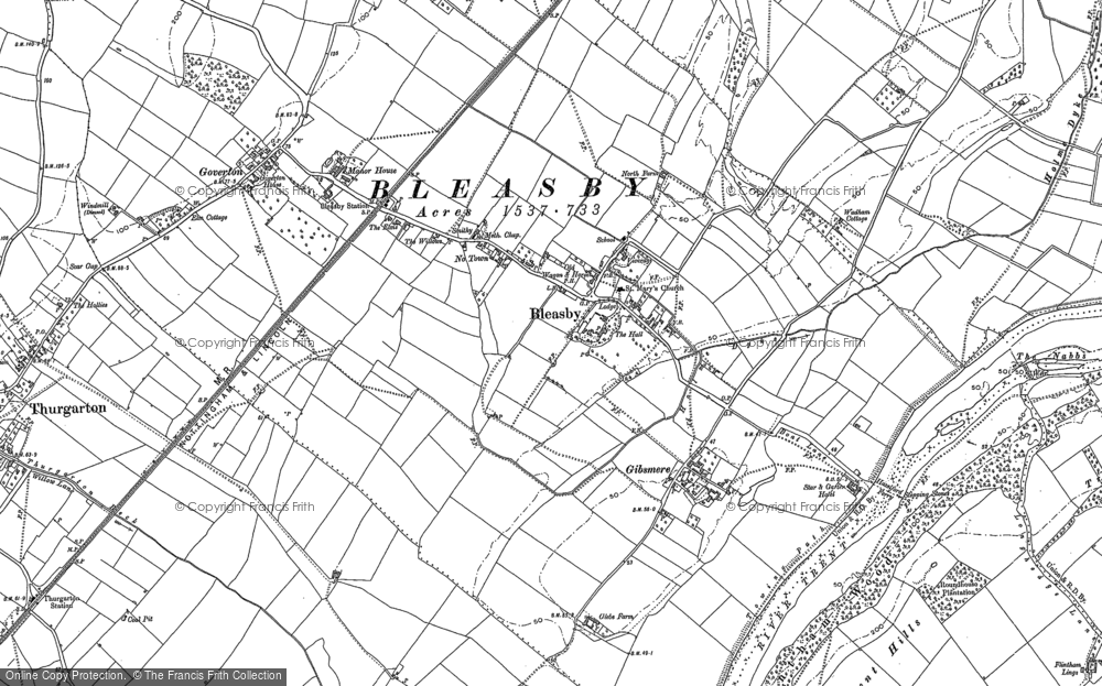 Old Map of Bleasby, 1883 in 1883