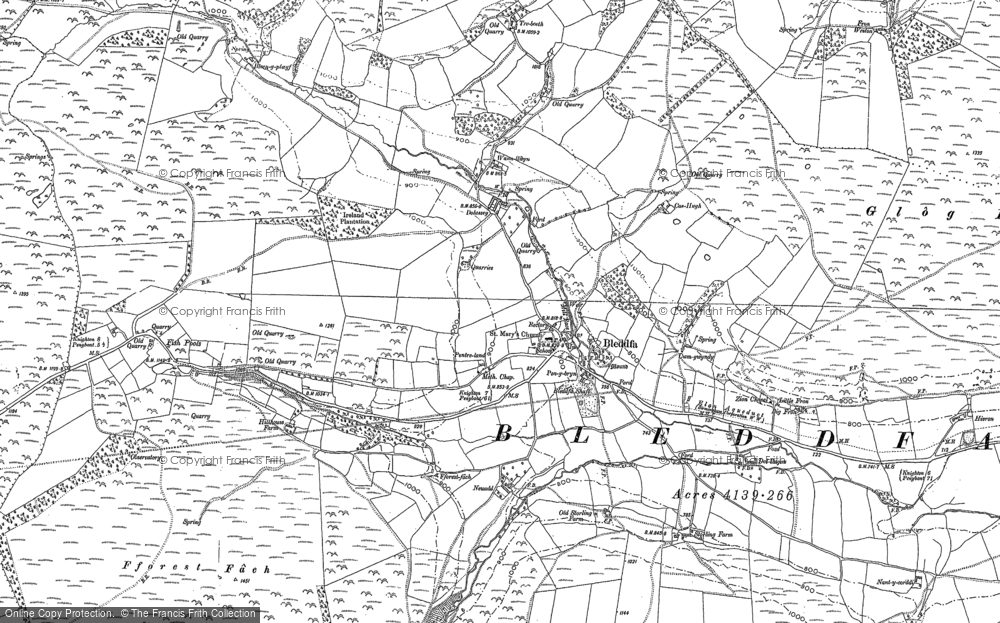Old Map of Bleddfa, 1887 in 1887