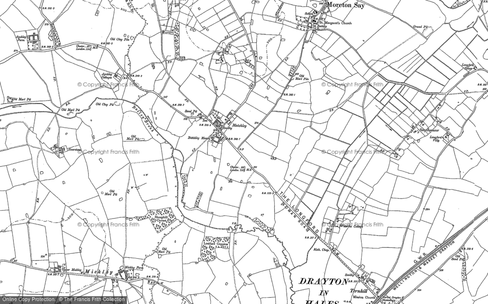 Old Map of Historic Map covering Bletchley Manor in 1880