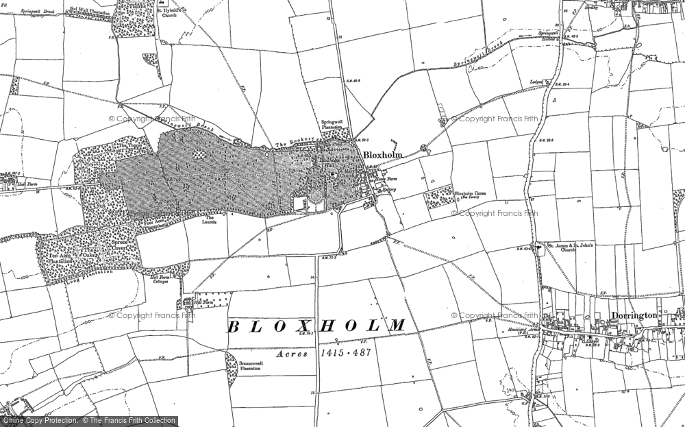 Old Map of Bloxholm, 1887 in 1887
