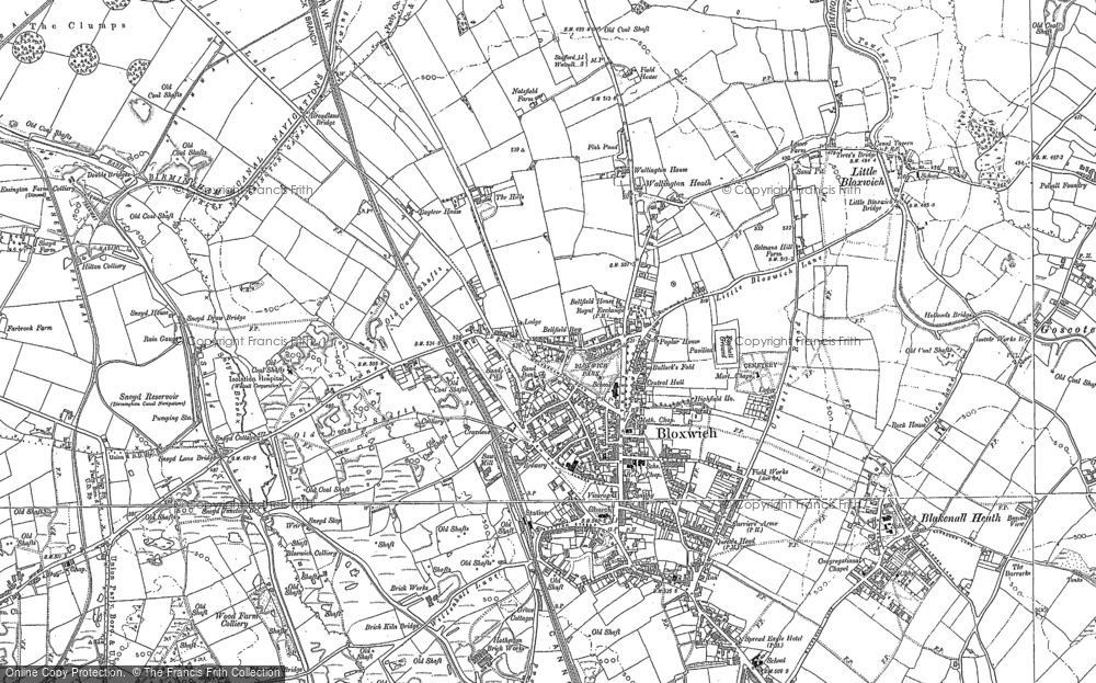 Old Map of Historic Map covering Wyrley and Essington Canal in 1883