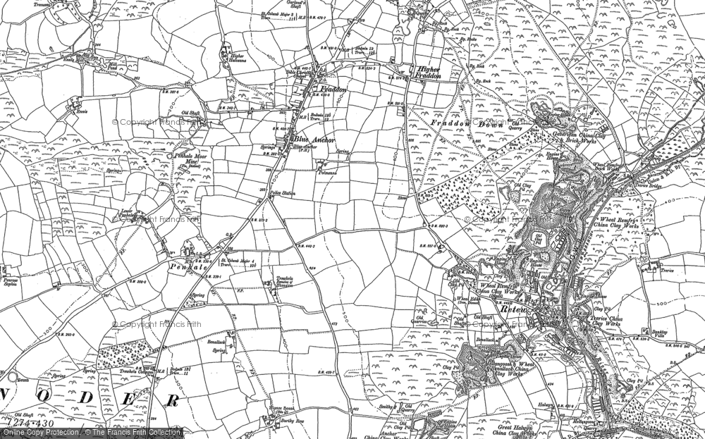 Old Map of Historic Map covering Trerice Manor in 1879