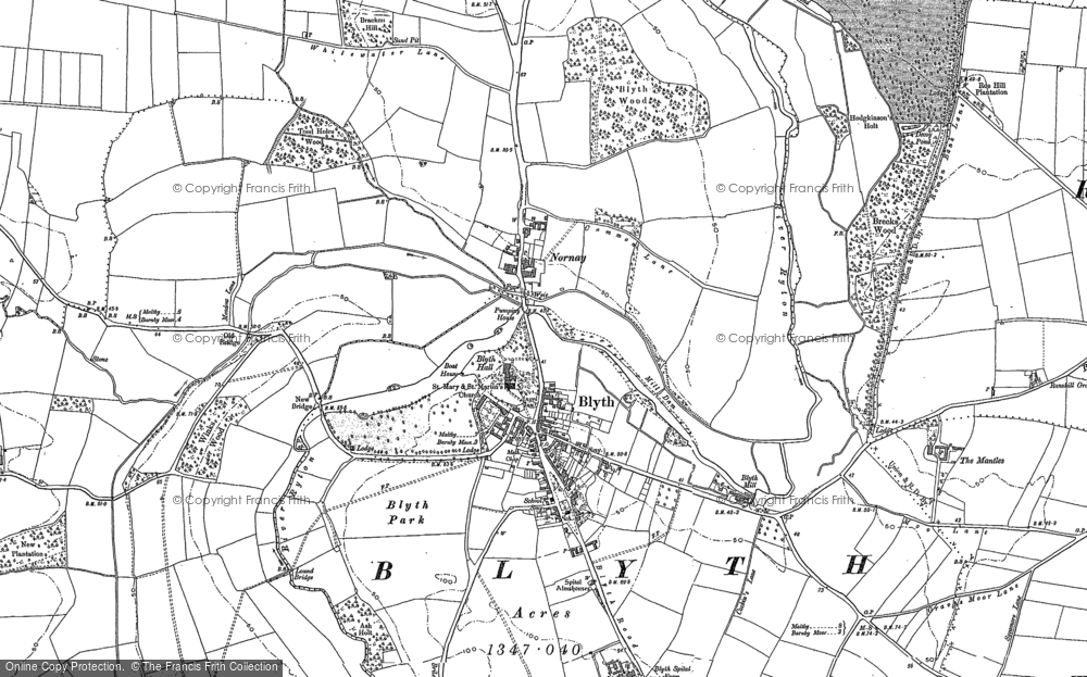 Old Map of Historic Map covering Blyth Services in 1885