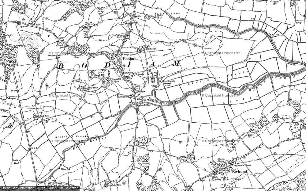 Old Map of Historic Map covering Bodiam Br in 1908