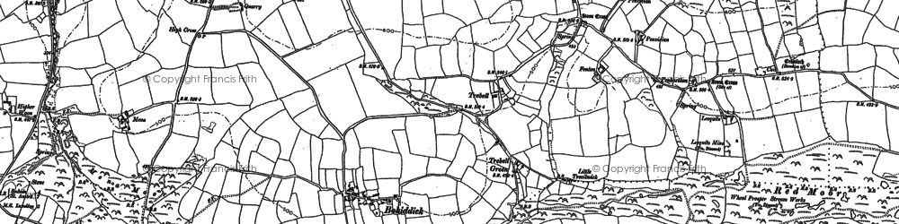 Old map of Bokiddick Downs in 1881