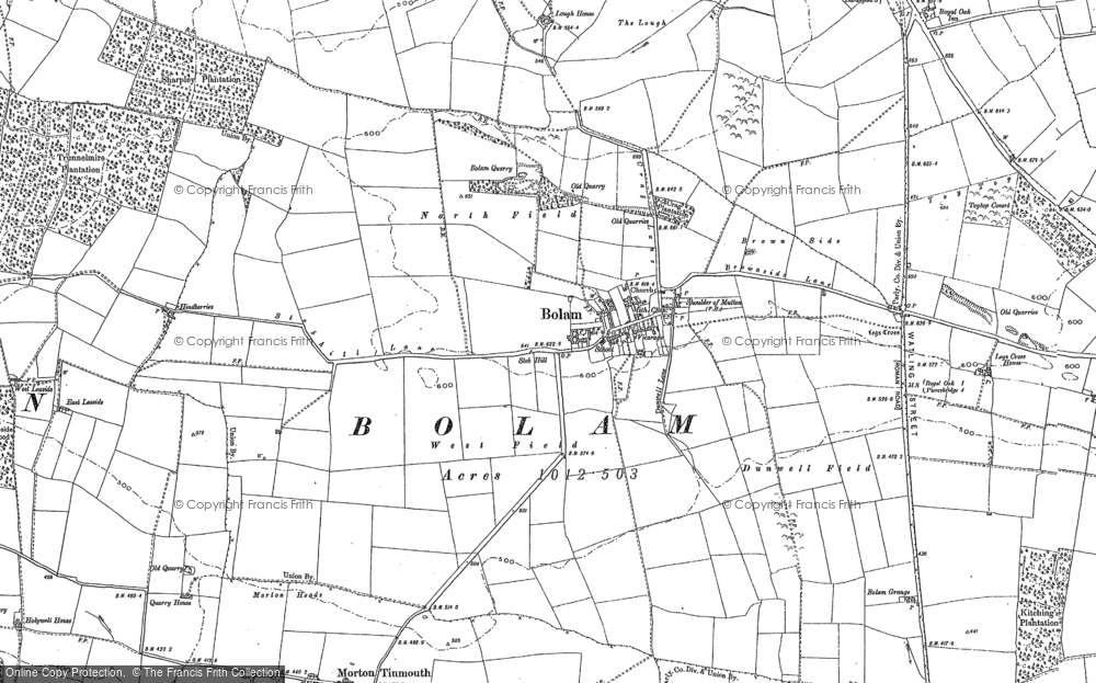 Old Map of Bolam, 1896 in 1896