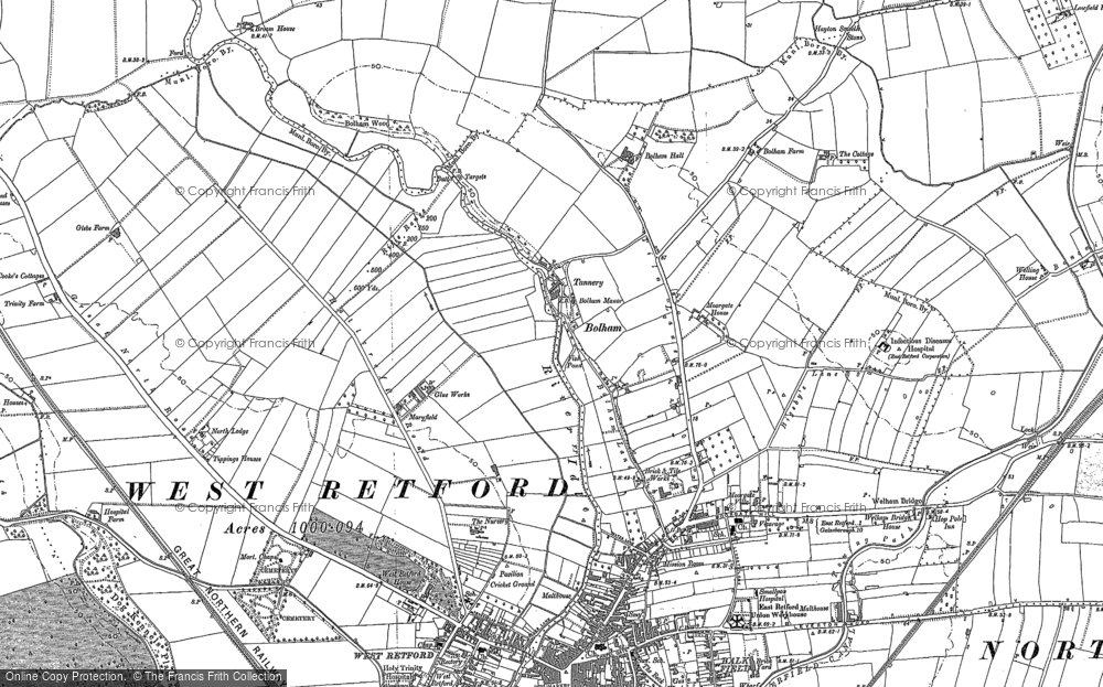 Old Map of Historic Map covering Bolham Hall in 1884