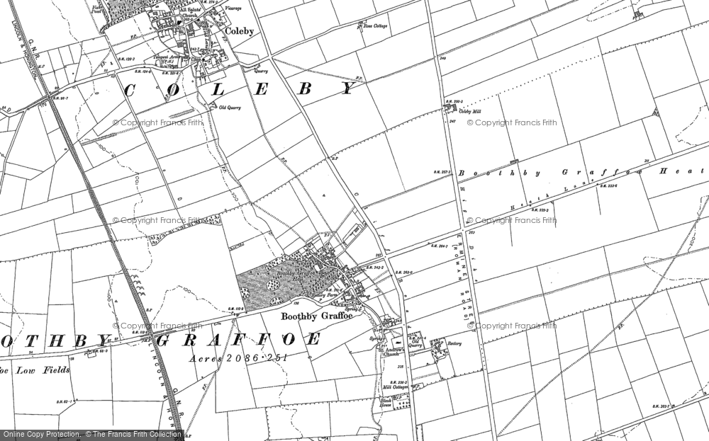 Old Map of Historic Map covering Boothby Graffoe Low Fields in 1886