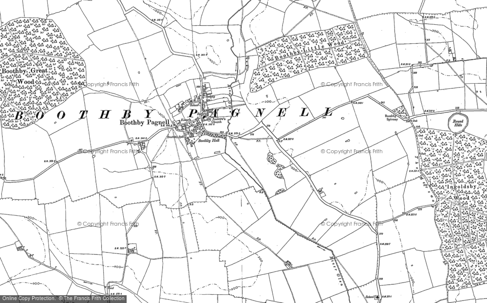 Old Map of Historic Map covering Boothby Little Wood in 1887