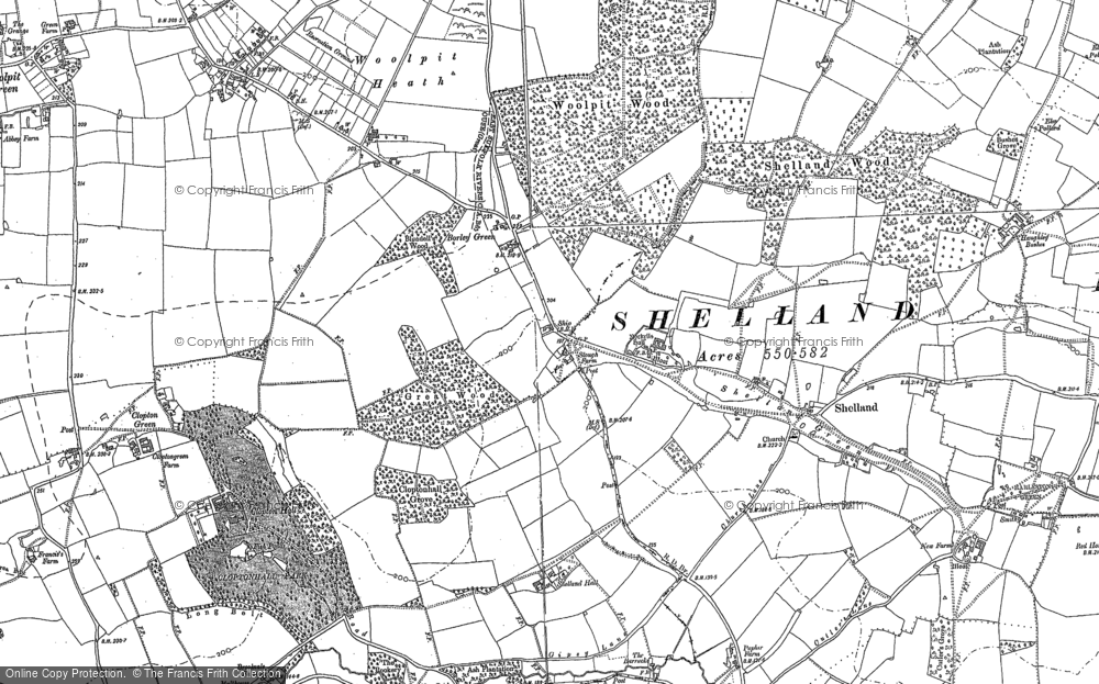 Old Map of Historic Map covering Woolpit Heath in 1883