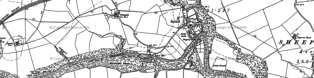 Old map of Bothal Barns in 1896