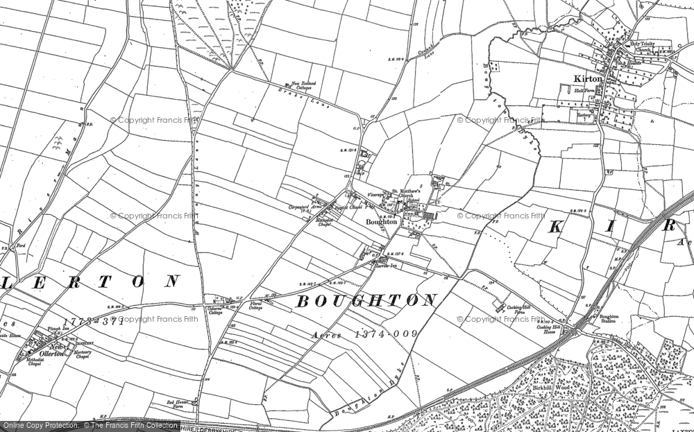 Old Map of Historic Map covering Ollerton Pits Wood in 1883