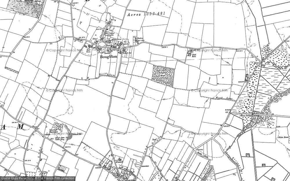 Old Map of Historic Map covering Boughton Wood in 1884