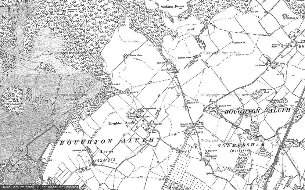Old Map of Boughton Aluph, 1896 in 1896