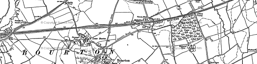 Old map of Bourton in 1910
