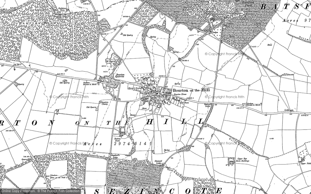 Old Map of Historic Map covering Bourton Downs in 1883