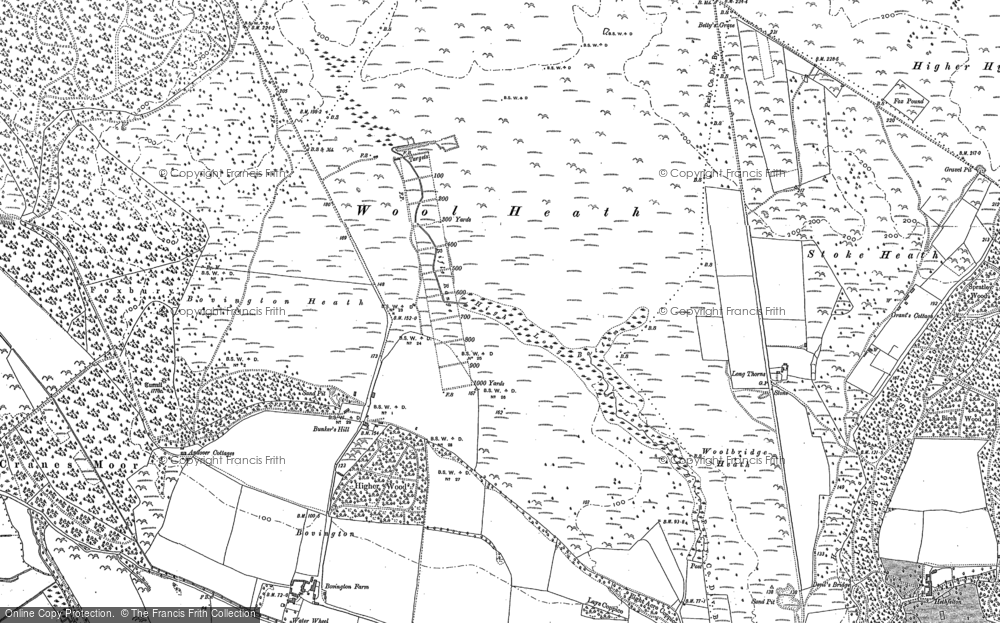 Old Map of Historic Map covering Wool Heath in 1886