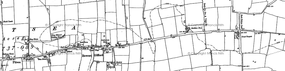 Old map of Bowers Gifford in 1895