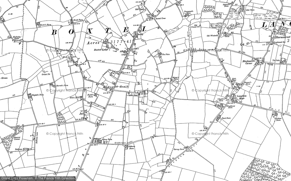 Old Map of Historic Map covering Boxted Cross in 1896