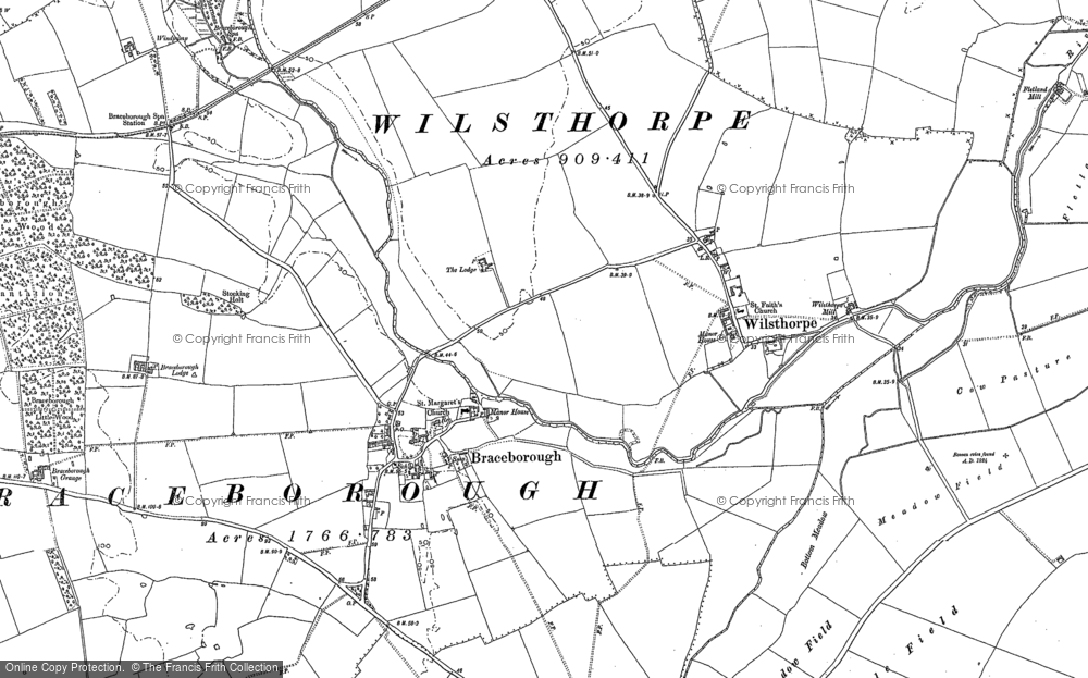 Old Map of Historic Map covering Braceborough Great Wood in 1886