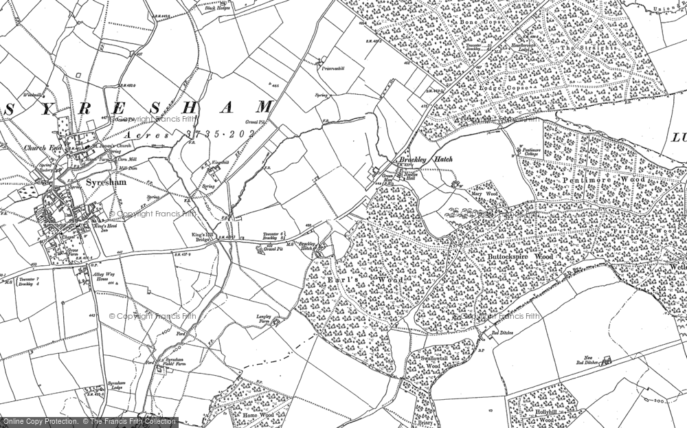 Old Map of Historic Map covering Buttockspire Wood in 1883
