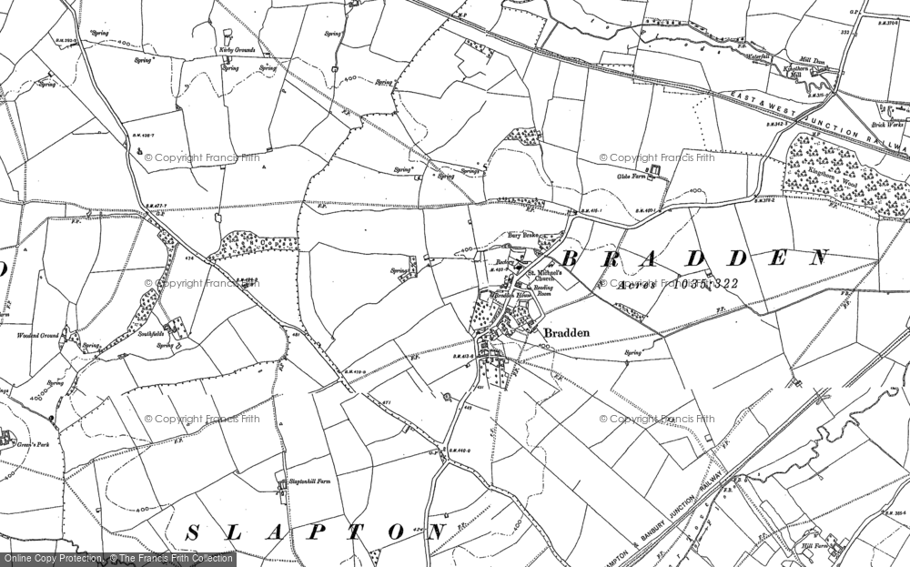 Old Map of Bradden, 1883 in 1883